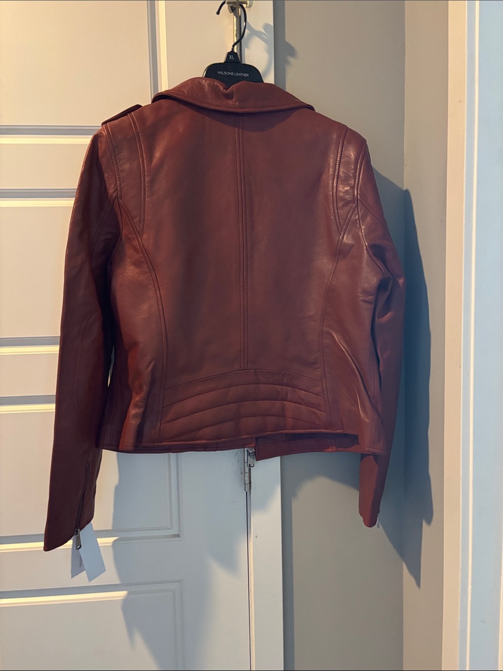 Wilsons Leather Burgundy Moto Jacket with Silver Hardware - Picture 5 of 5